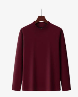 Men's Solid Color Threaded Velvet Half High Neck T-shirt