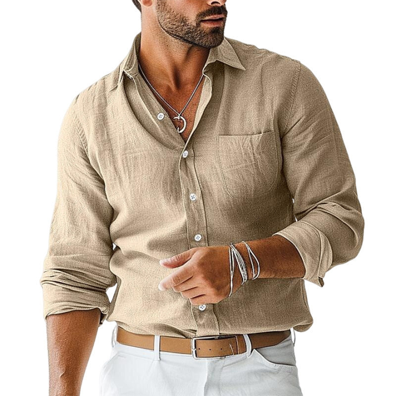 Western Denim Style Men's Long-sleeved Lapel Shirt