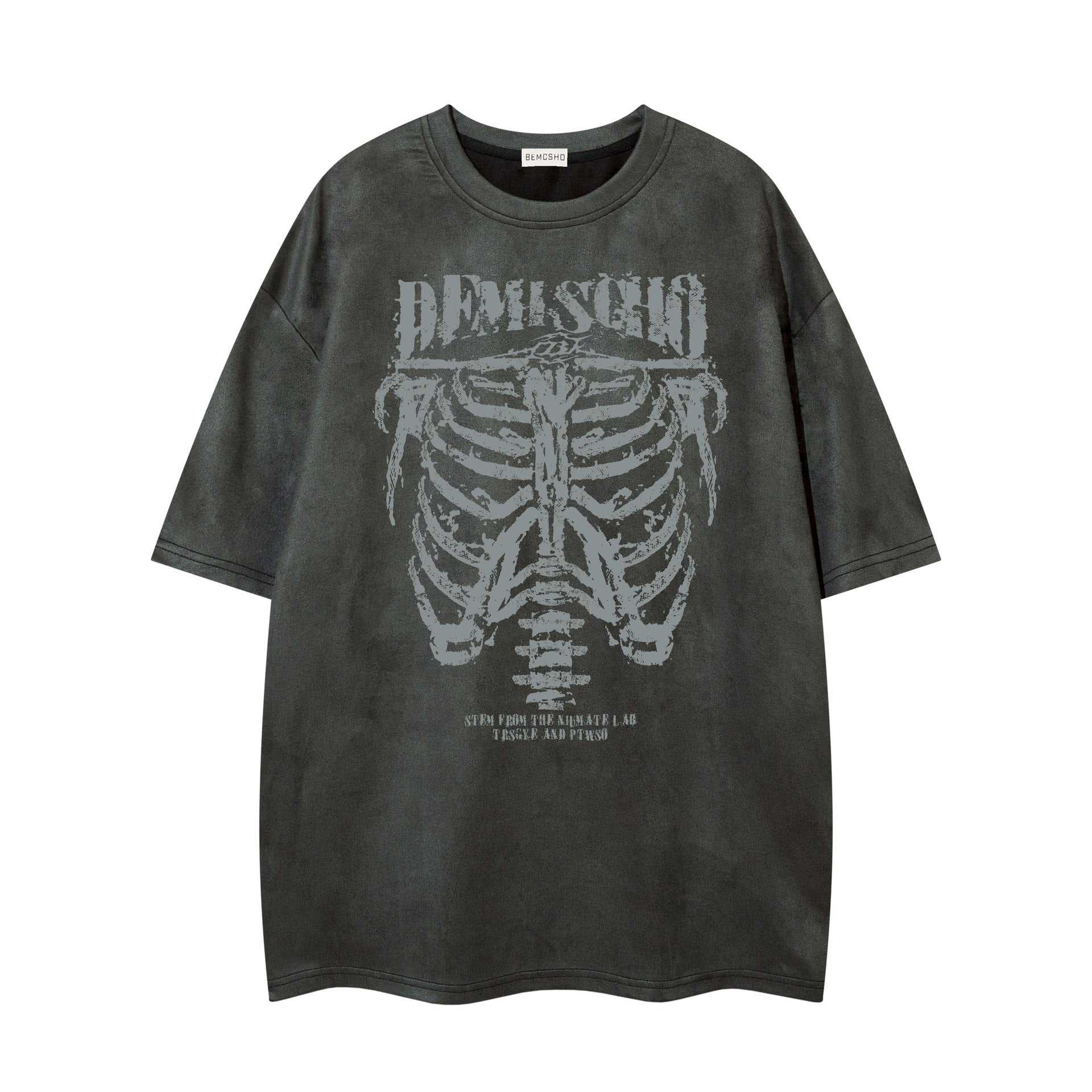 Dark Skull Skeleton Printed Suede T-shirt For Men