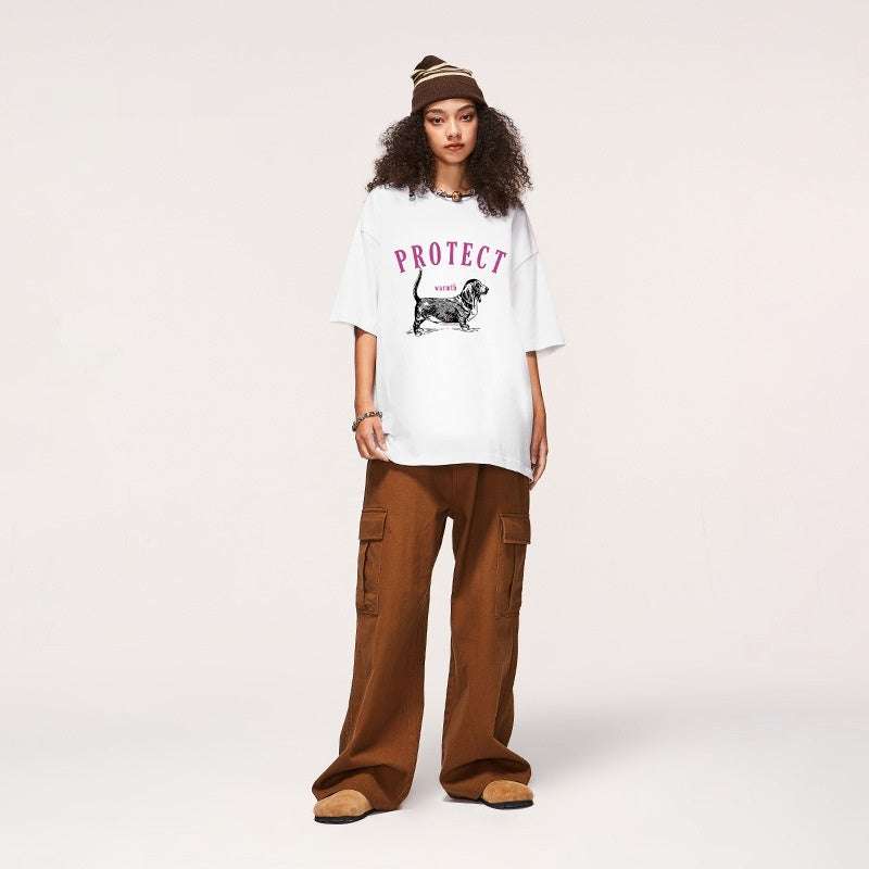 Dog Pulp-pulling Printed T-shirt Loose Animal Short-sleeved T-shirt Men