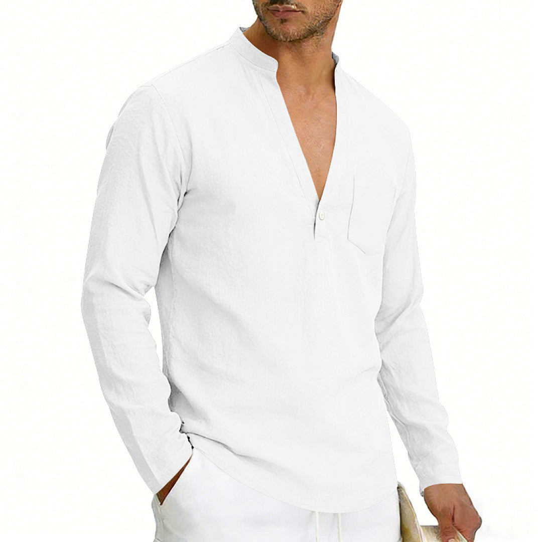 SpringAutumn Loose Linen Men's Casual Breathable Long-Sleeve