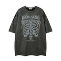 Dark Skull Skeleton Printed Suede T-shirt For Men