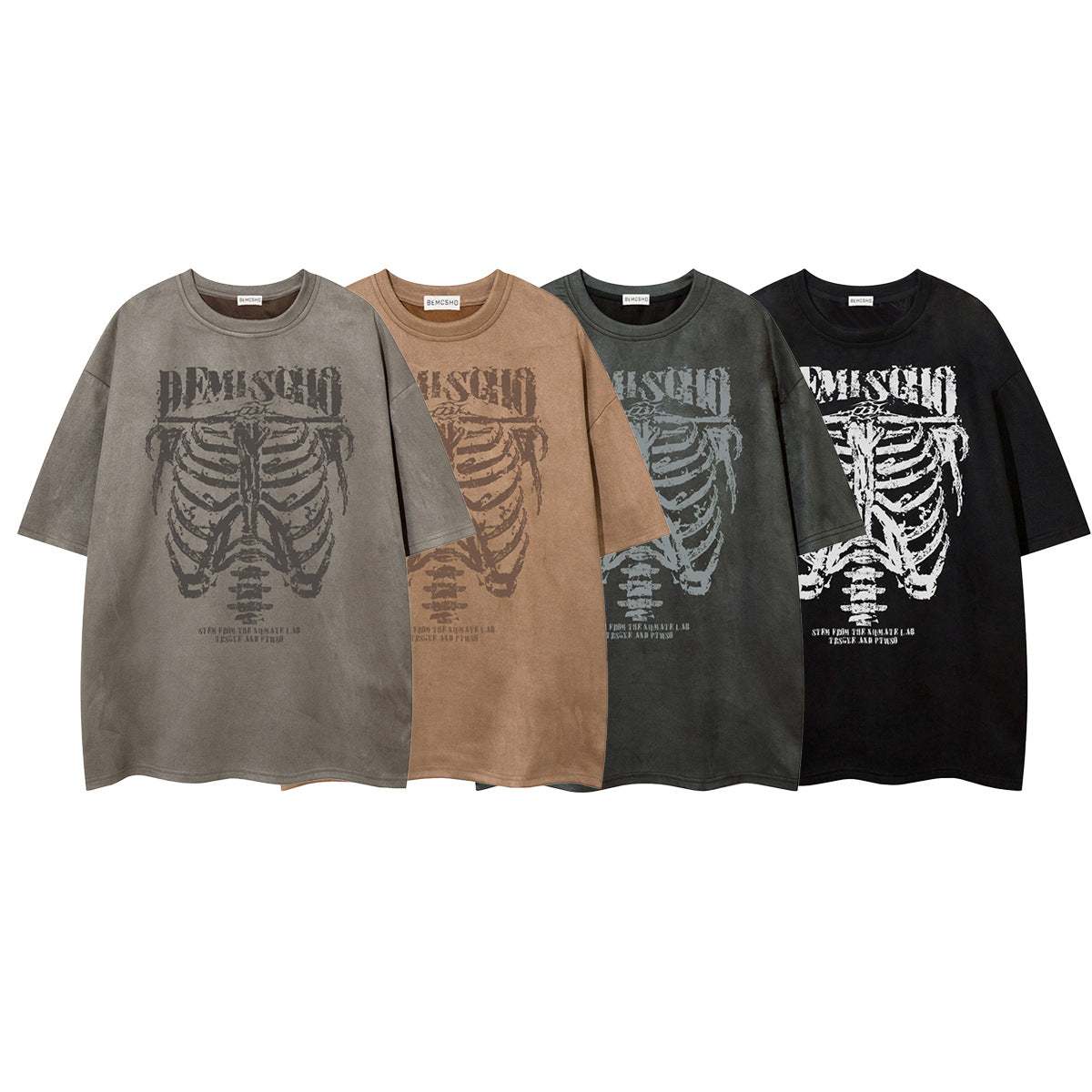 Dark Skull Skeleton Printed Suede T-shirt For Men