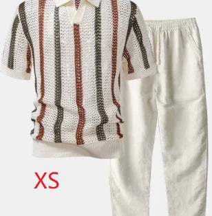 Summer New Breathable Hollow Men Short-sleeved Knitting Polo Shirt
