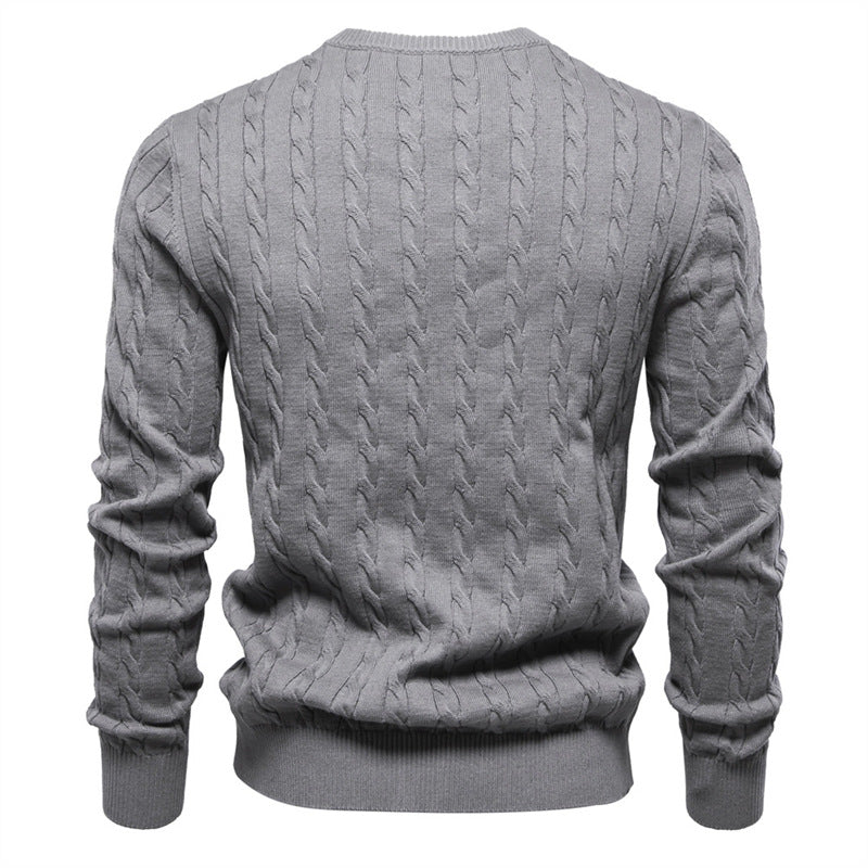 Embroidered Solid Color Knitted Sweater With Deer Pattern