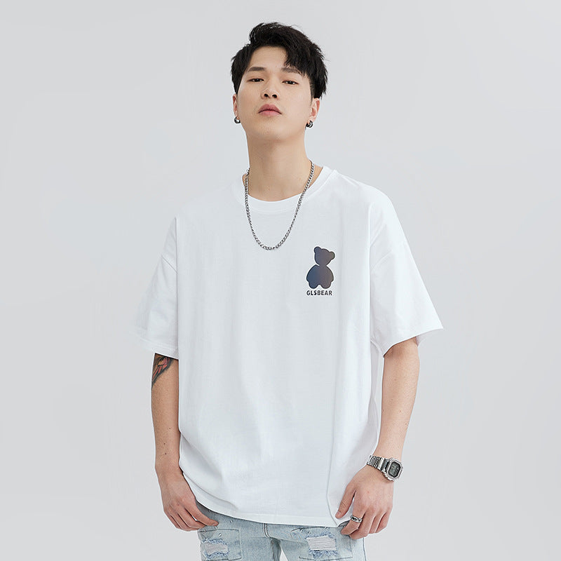 LKTM Men's Clothing Summer Colorful Reflective Bear Printed Short Sleeve
