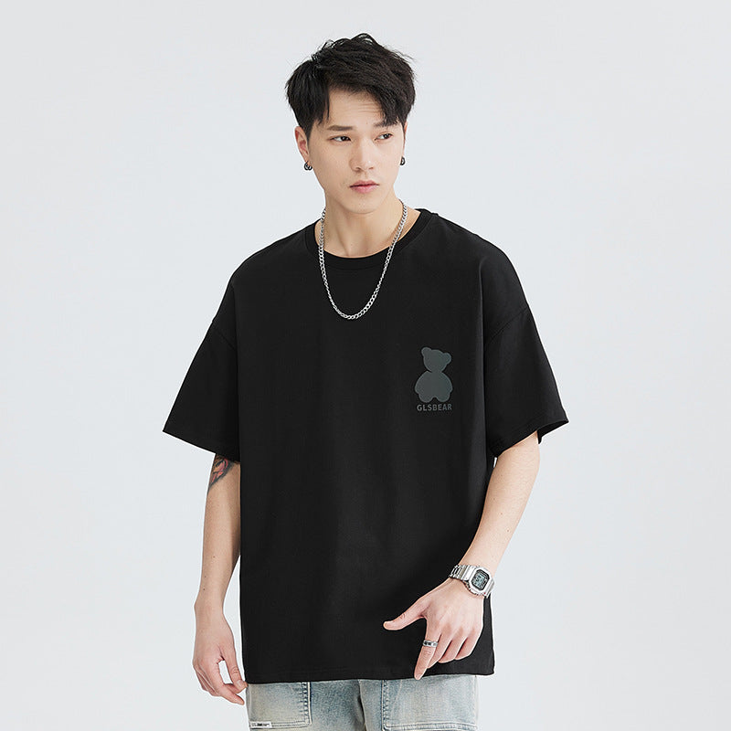 LKTM Men's Clothing Summer Colorful Reflective Bear Printed Short Sleeve