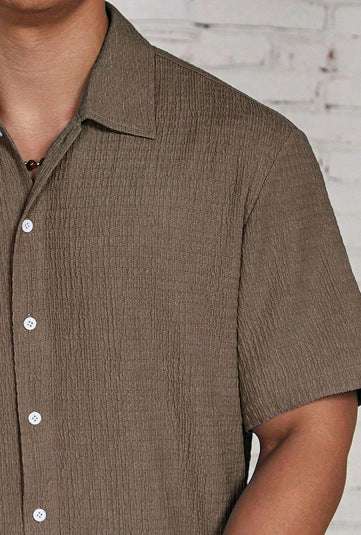 Men's Solid Color Short Sleeve Shirt Fashion Casual Button Lapel Tops Clothing