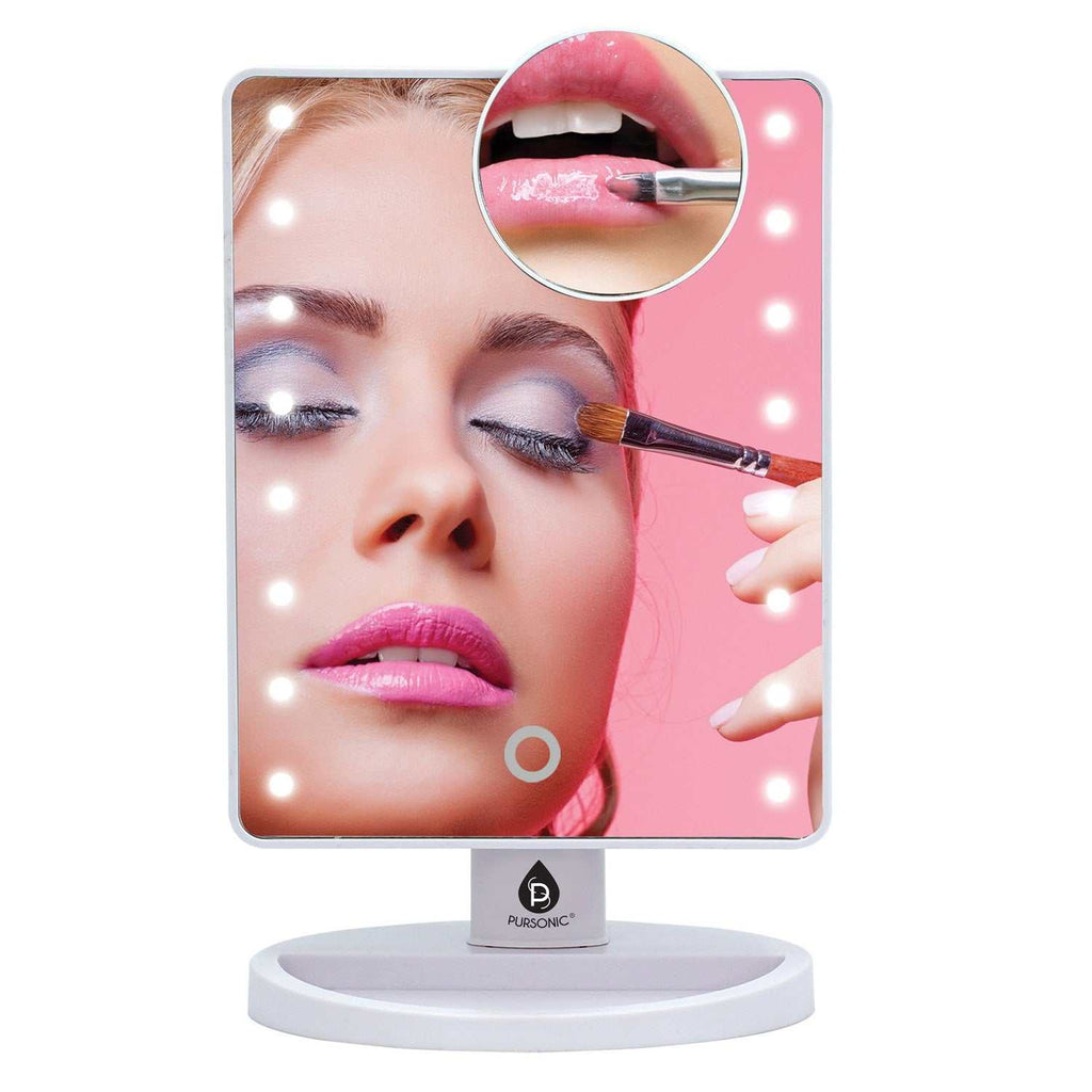 Pursonic dimmable LED vanity mirror with 16 LEDs and triple barrel hair curler for professional beauty results at home
