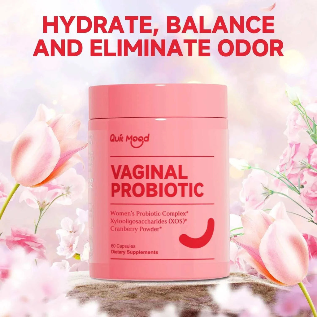 Mood Balance Probiotics bottle for women with benefits and five-star customer review
