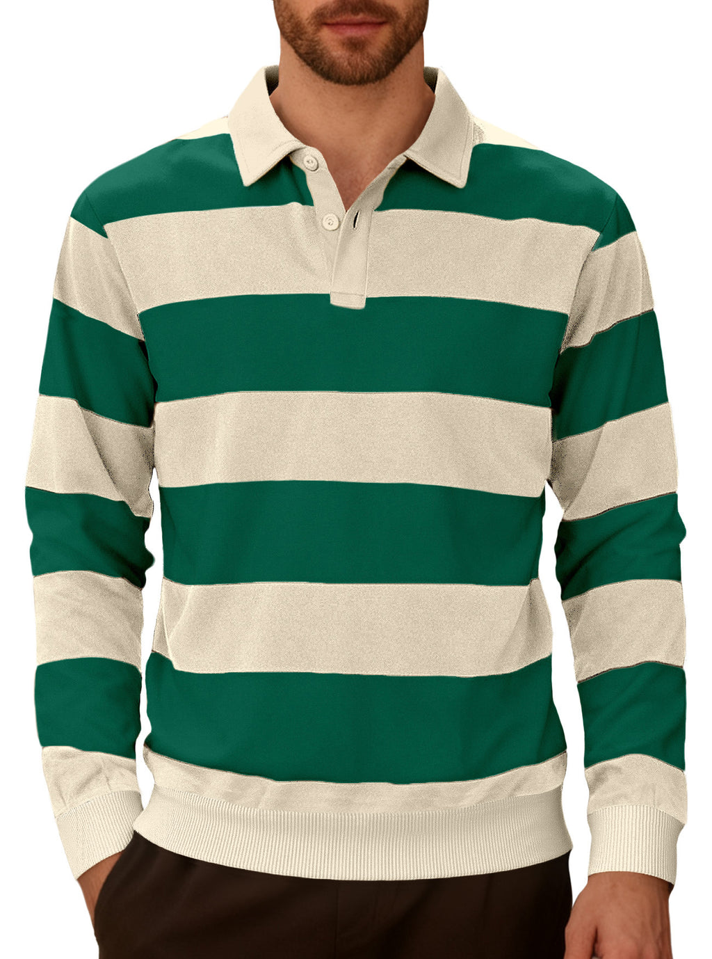 Business Knitwear Striped Contrasting Color Button Long Sleeve