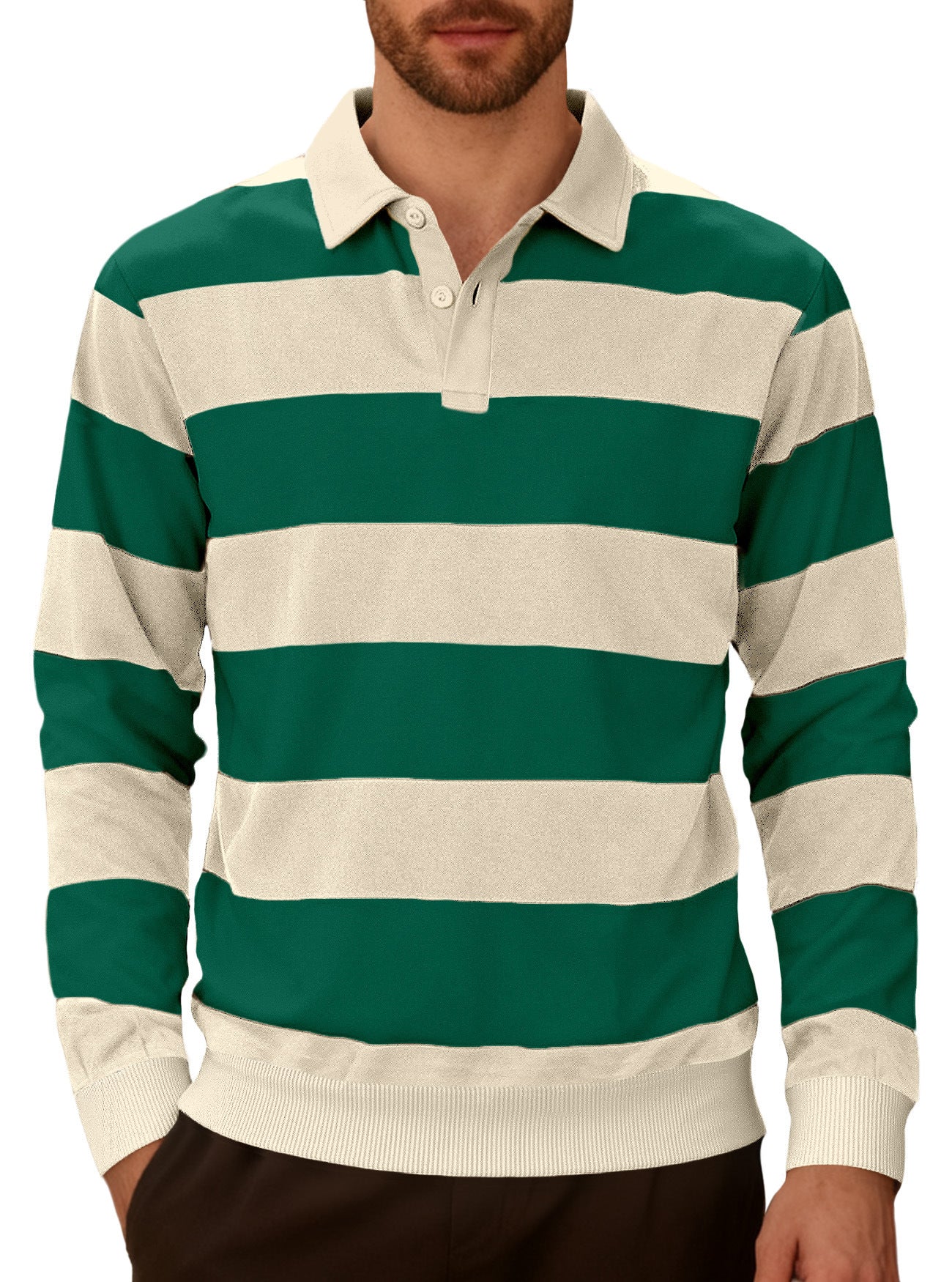Business Knitwear Striped Contrasting Color Button Long Sleeve