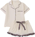 RONGTAI Summer Pajamas For Women Set Short Sleeve Button Down Leopard Pjs Lounge Sets Soft Sleepwear