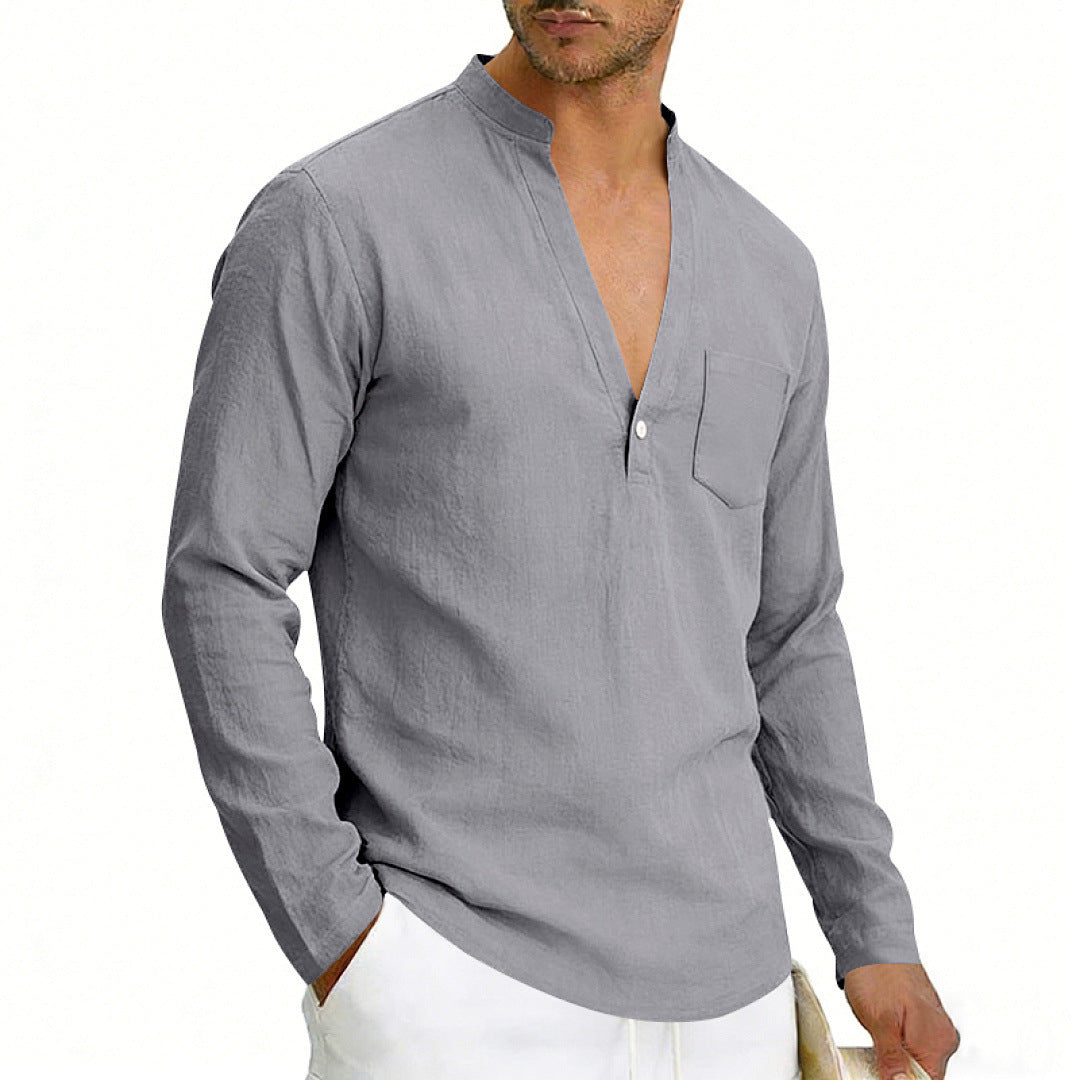 SpringAutumn Loose Linen Men's Casual Breathable Long-Sleeve