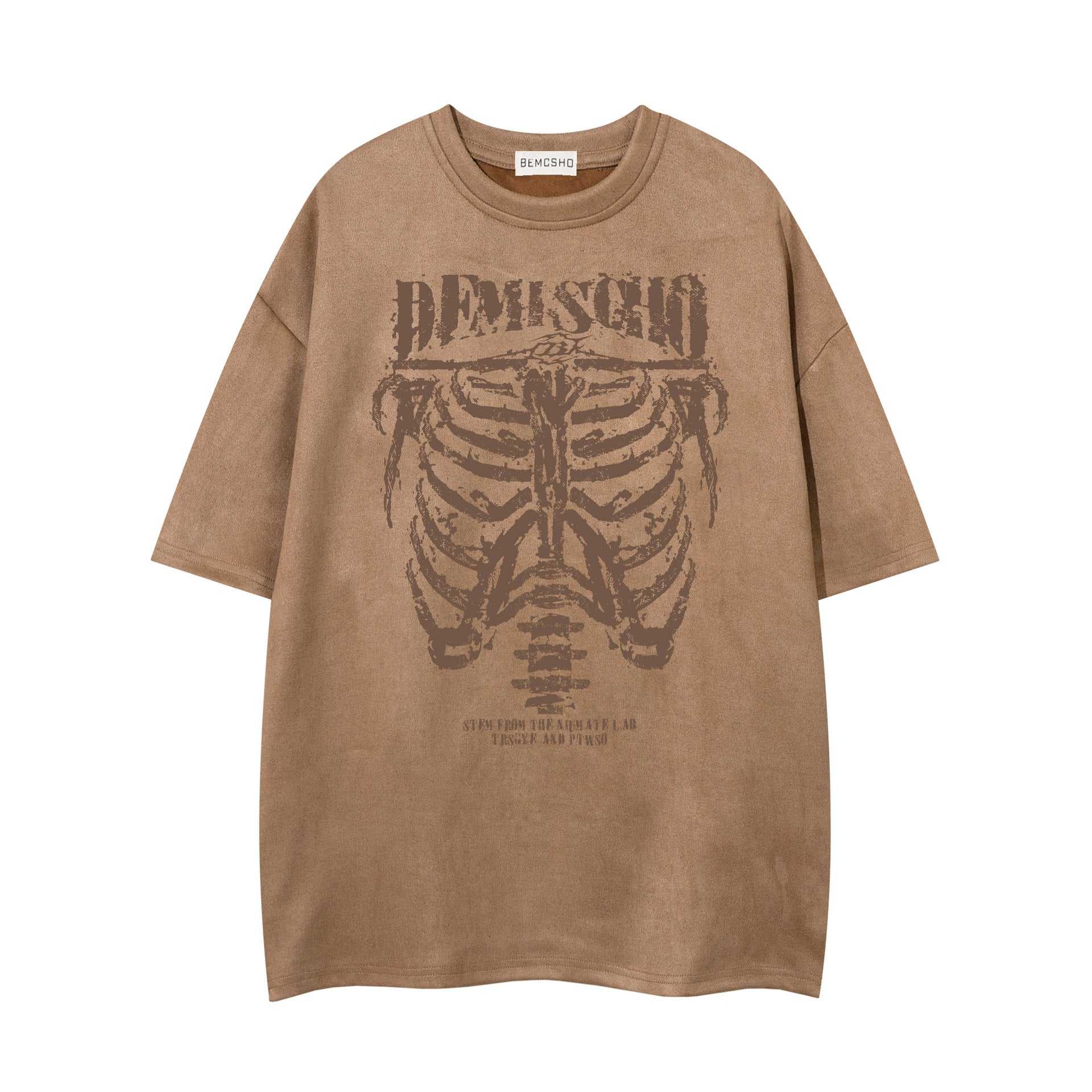 Dark Skull Skeleton Printed Suede T-shirt For Men