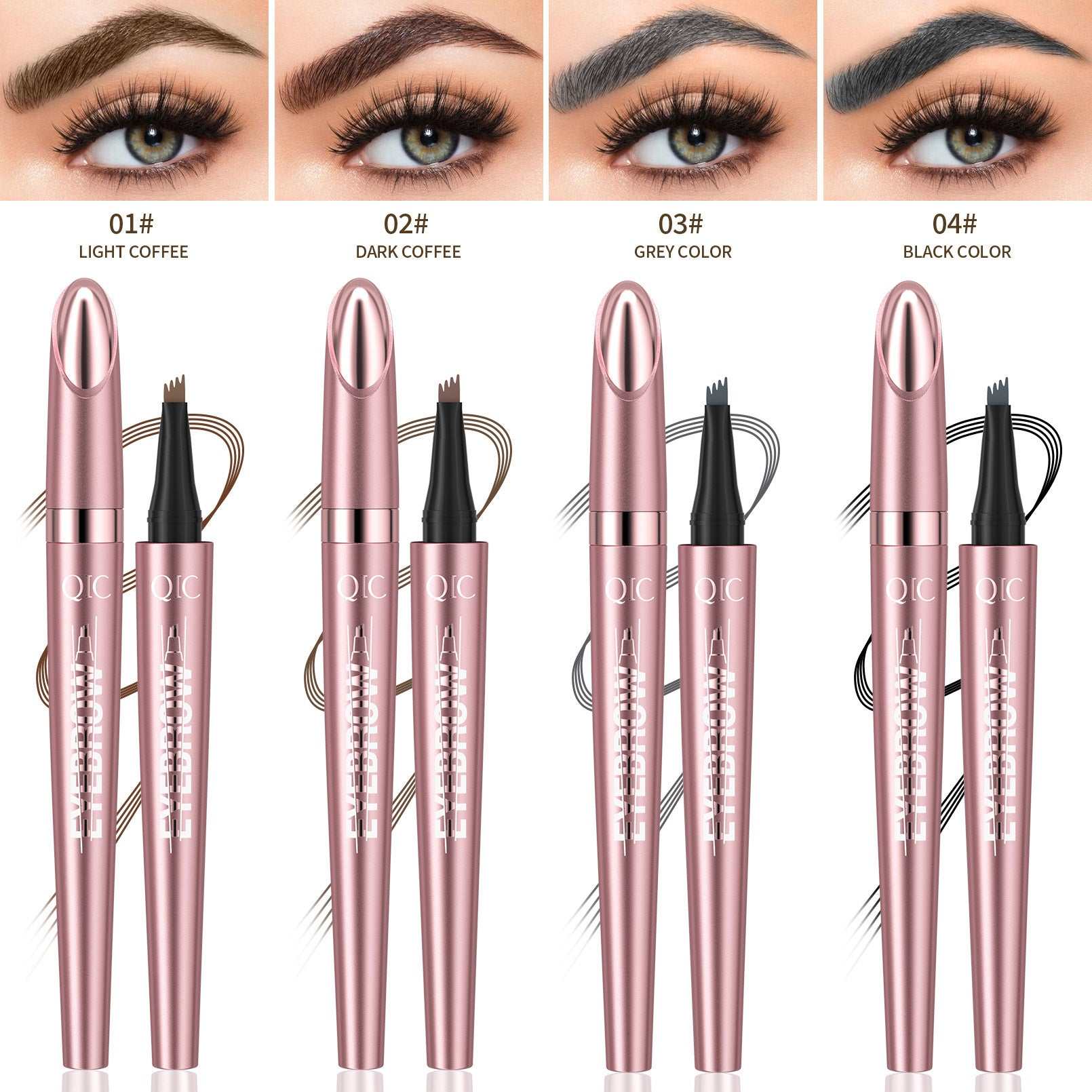 Waterproof and smooth four-fork liquid eyebrow pencil in multiple colors