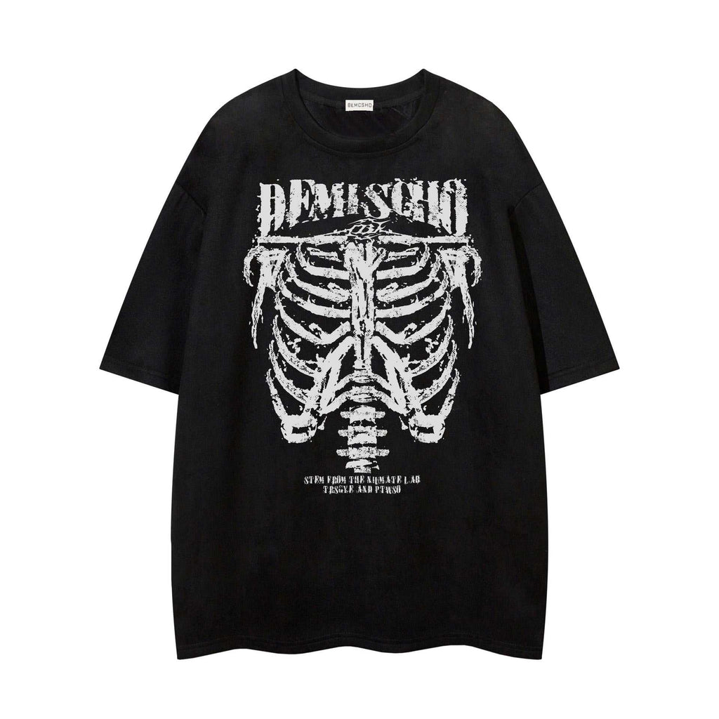 Dark Skull Skeleton Printed Suede T-shirt For Men