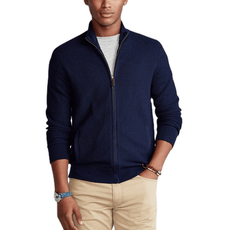 Men's Stand-Up Collar Slim-Fit Zipper Casual Solid-Color Top