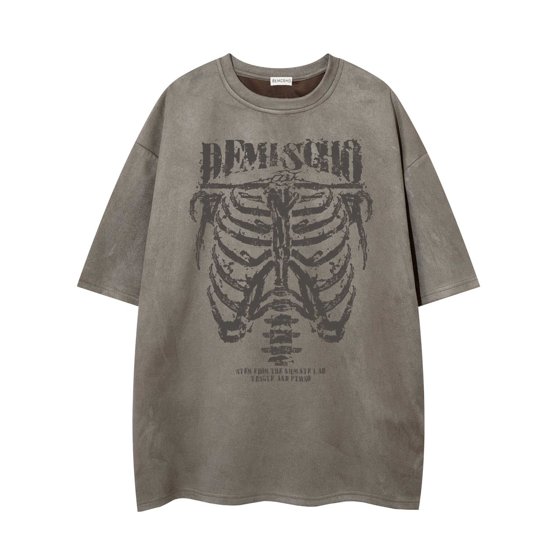 Dark Skull Skeleton Printed Suede T-shirt For Men