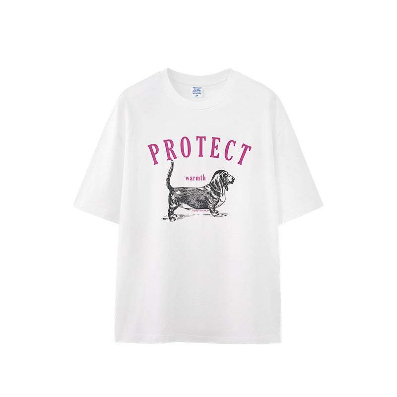 Dog Pulp-pulling Printed T-shirt Loose Animal Short-sleeved T-shirt Men