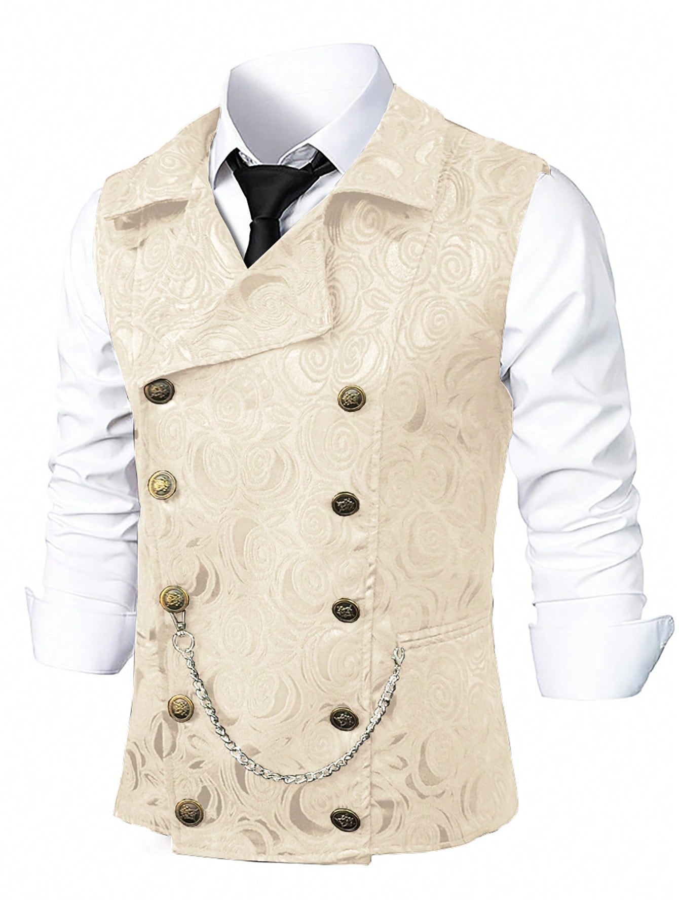 Mens Double-Breasted Chain-Attached Suit Vest