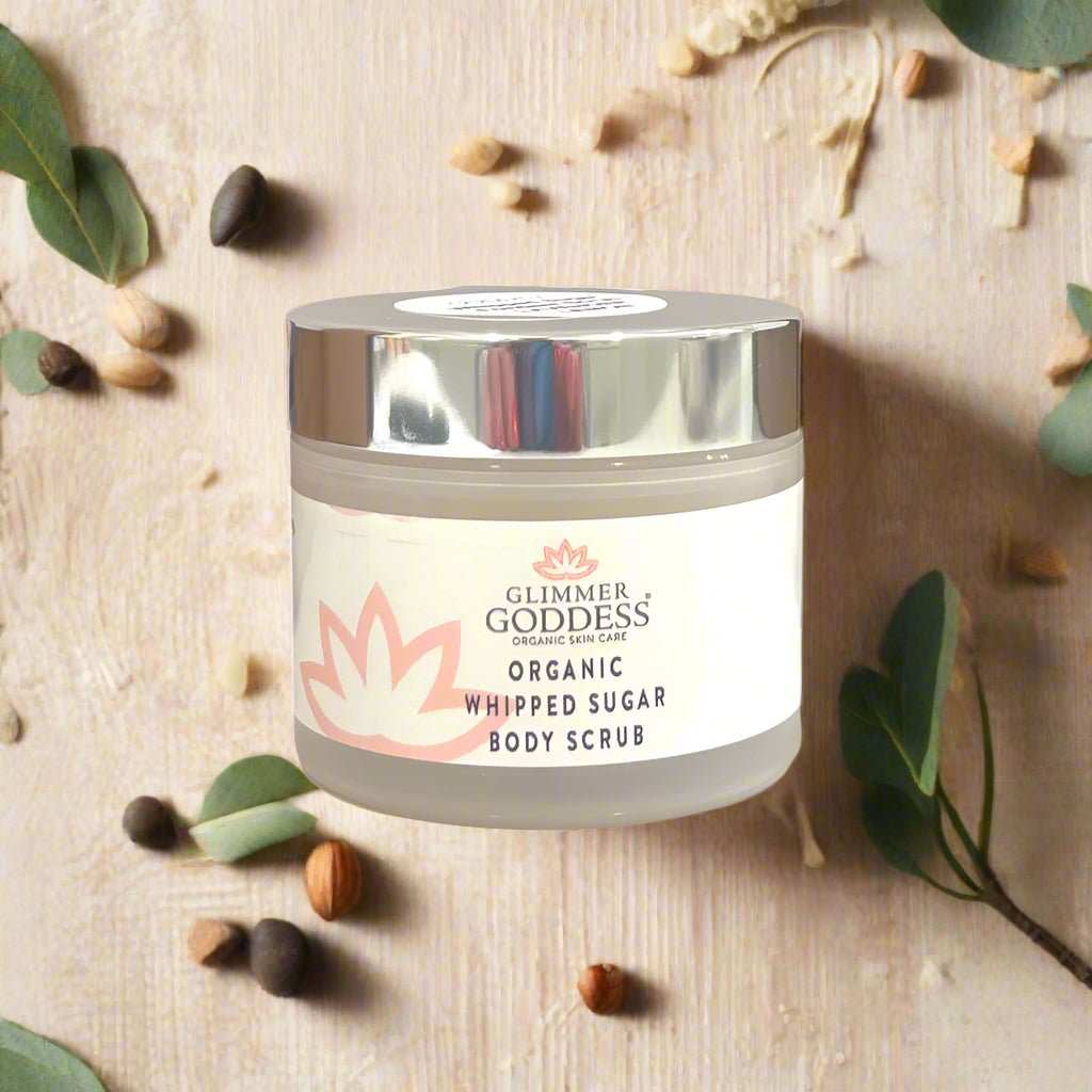 Organic Whipped Sugar Body Scrub 2 oz – Travel Size Crepey Skin Treatment & Exfoliator