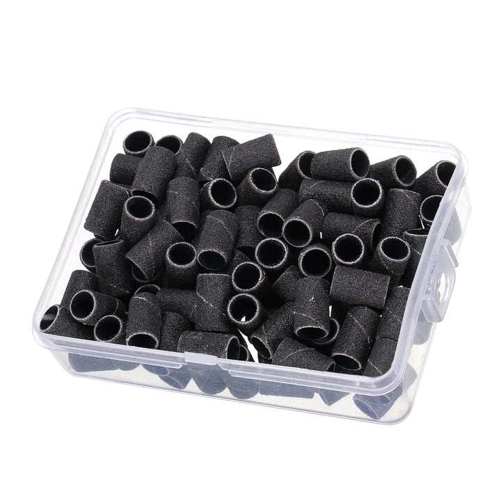 100 pcs Nail Sanding Ring Bands in black, white, brown for electric manicure drill polishing and UV gel polish removal
